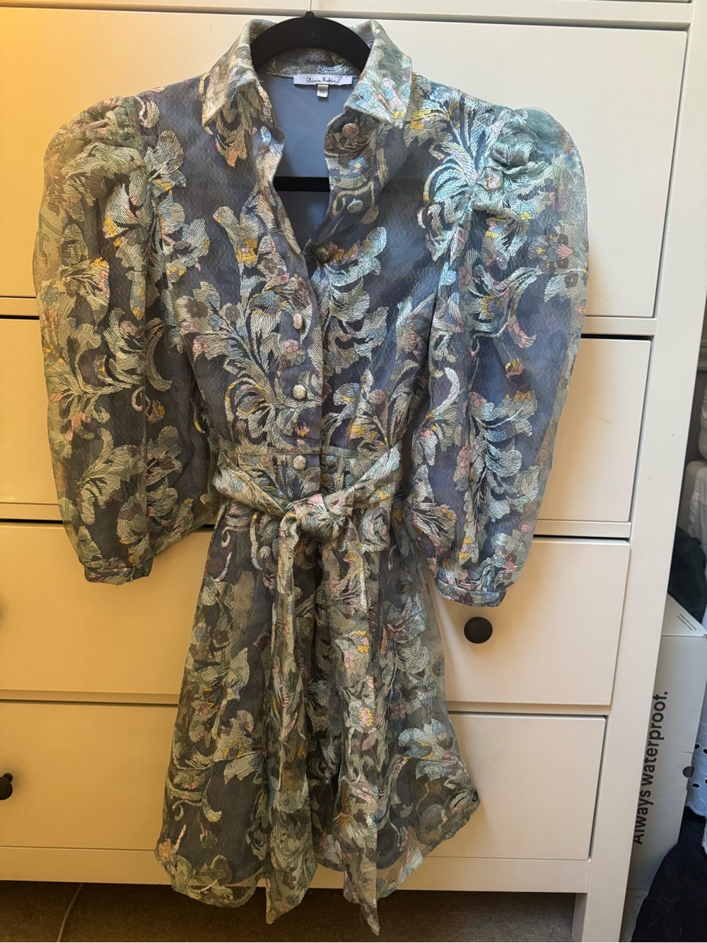 OLIVIA RUBIN Steel Blue Floral Puff Sleeve Mini Dress